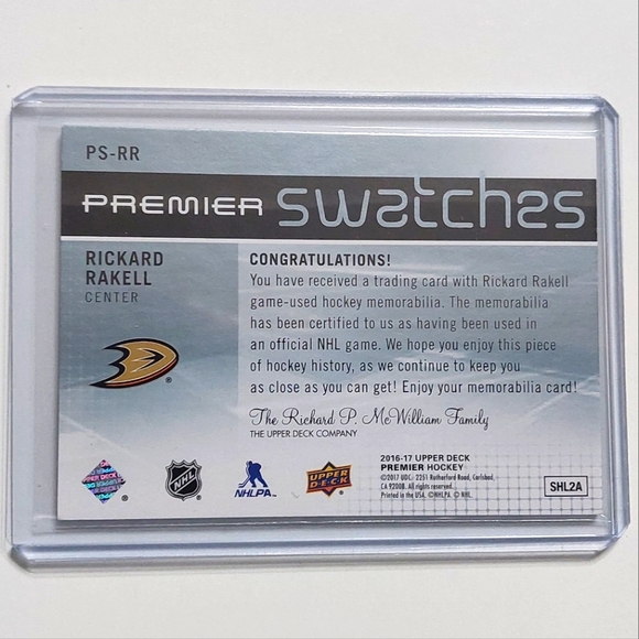 Rickard Rakell Upper Deck Premier Swatches Hockey Card Anaheim Ducks 2016/17 - Picture 2 of 2